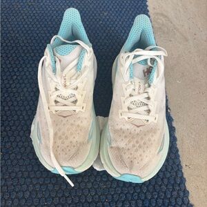 Hoka One One Women's White and Light Blue Athletic Shoes